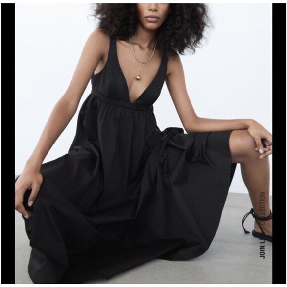 Zara Poplin Maxi Dress 100% Cotton Sz S Wedding Guest - Picture 2 of 11